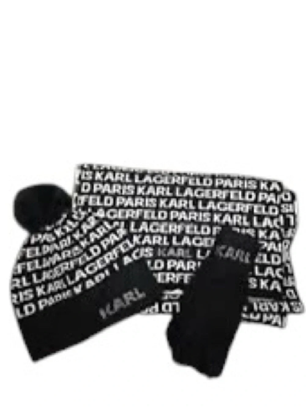 NEW Karl Lagerfeld Black Knit Beanie & Gloves with Crystal 'KARL' Accent SET 🖤